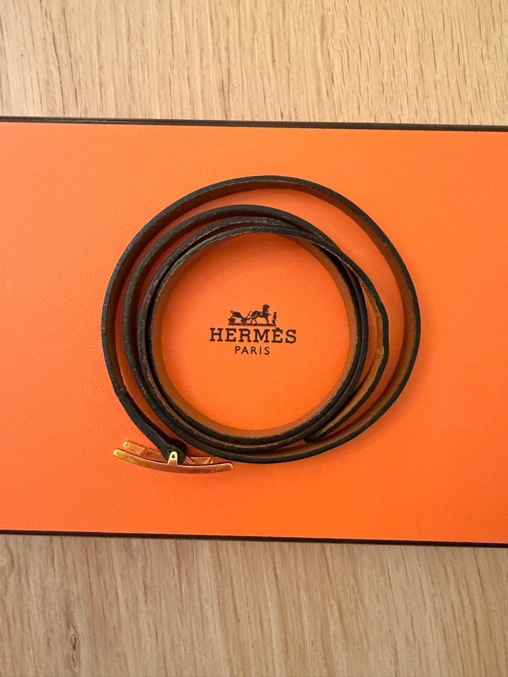 Hermès Behapi Double Tour Leather Wrap Bracelet w/ Box – Gold HW / Size T3